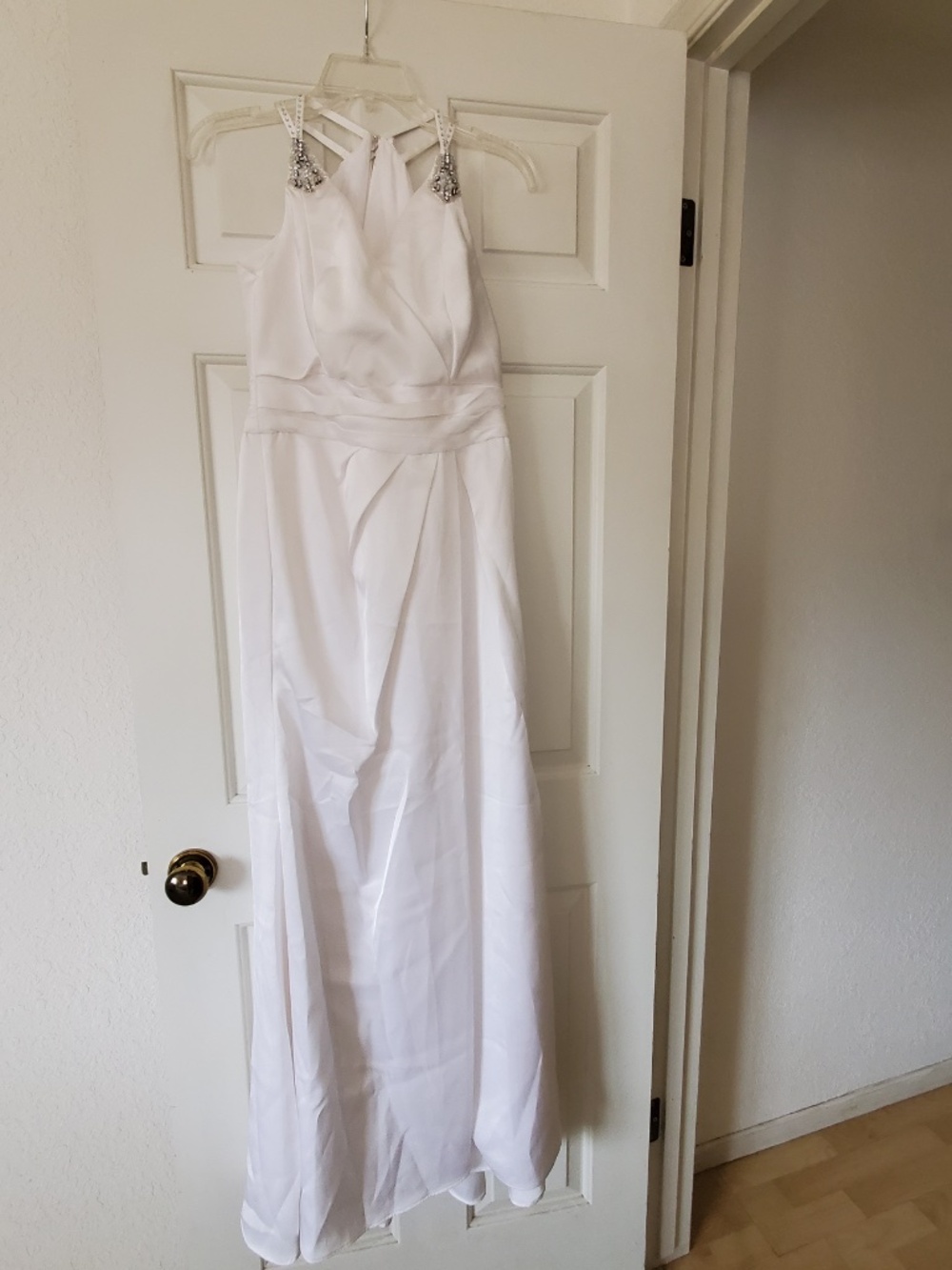 Galina Signature White Embellished Spaghetti Strap Waist Long Slit Maxi Dress 8